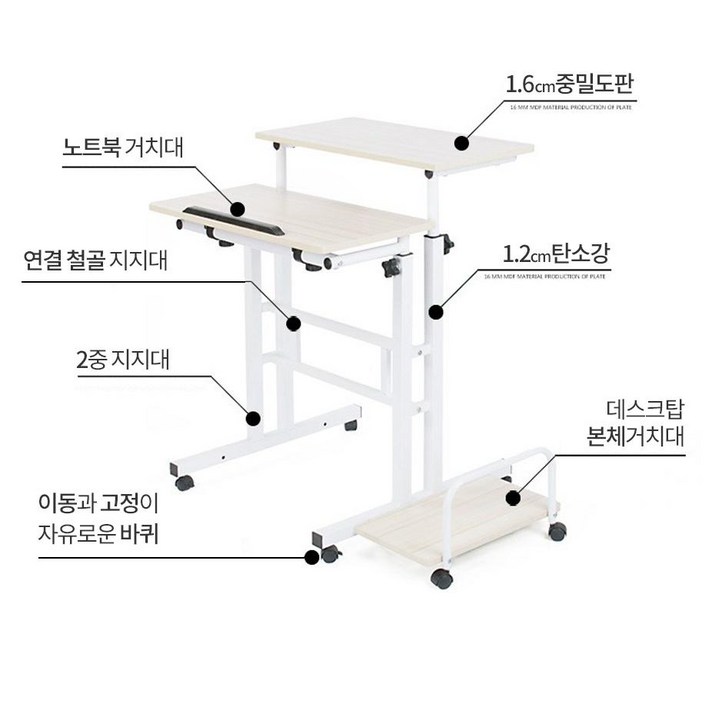 laterior 높낮이조절책상 높은 서서일하는책상 키높이 키다리책상, 오크