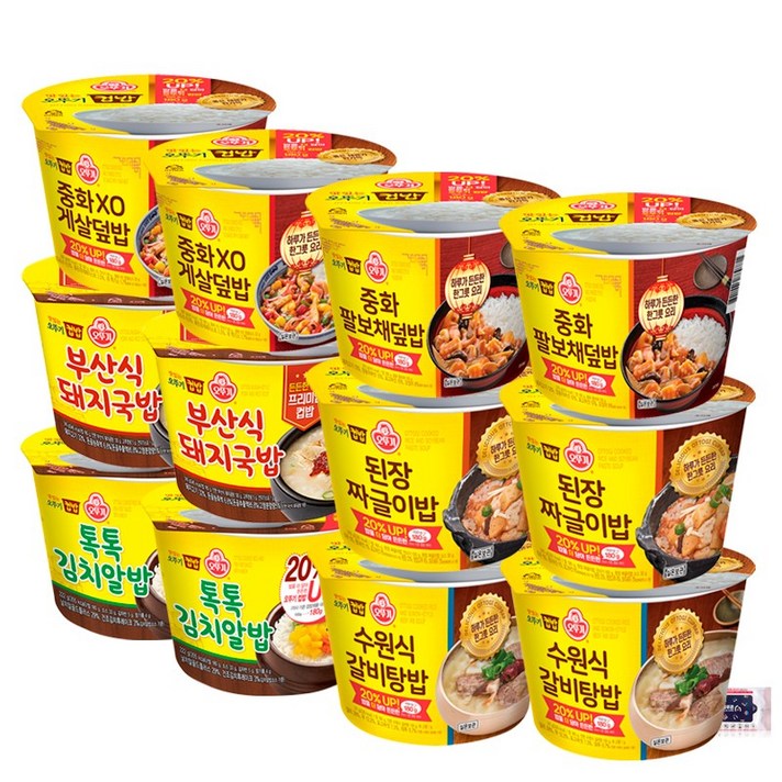 오뚜기 프리미엄 컵밥 6종 12개입 (중화XO게살2+중화팔보채2+된장짜글이2+수원식갈비탕2+부산식돼지국밥2+톡톡김치알밥2) + 블루존물티슈, 1세트