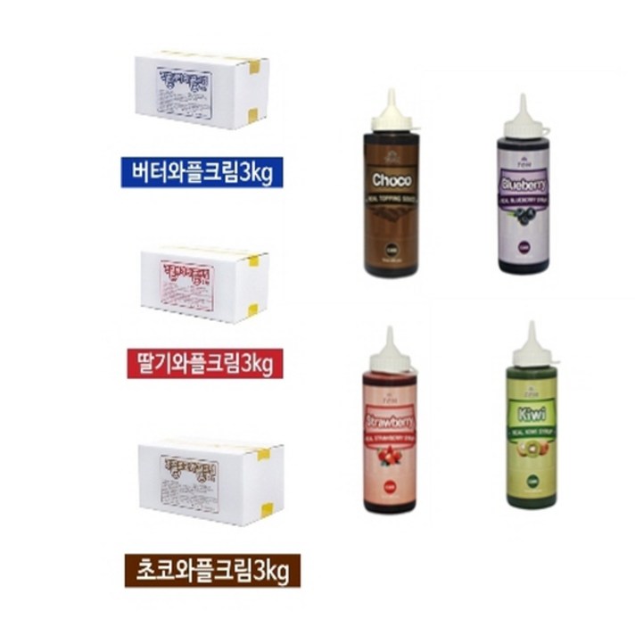 달콤한 와플재료 꾸플 와플크림 3kg 1개 + 토핑소스 530g 1개 / 크림 소스 종류는 배송메시지에 기입