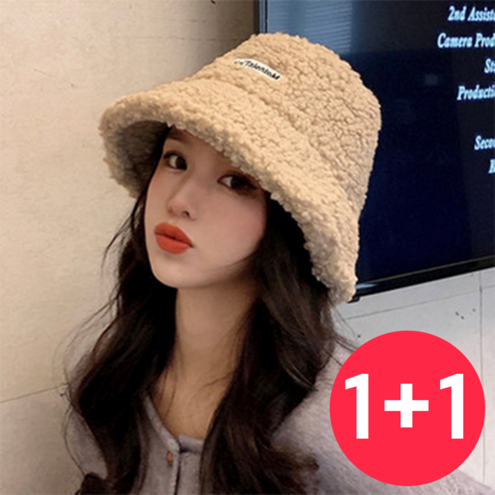글램공식 1+1 여성용 겨울 포인트 캐주얼 양털 울벙거지 털 모자 버킷햇