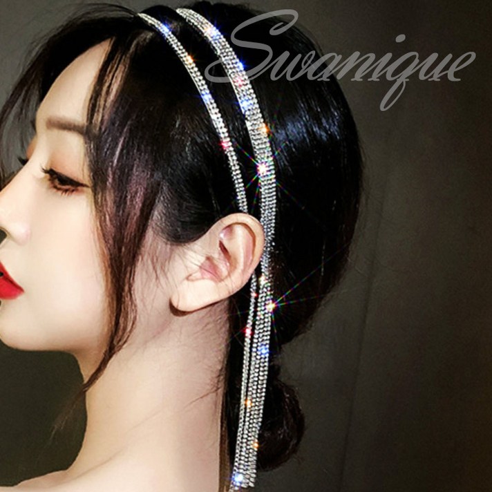 스와니끄 화려한 큐빅머리띠 얇은머리띠 헤어악세사리 귀걸이머리띠 연예인 착용 스팽글 밴드