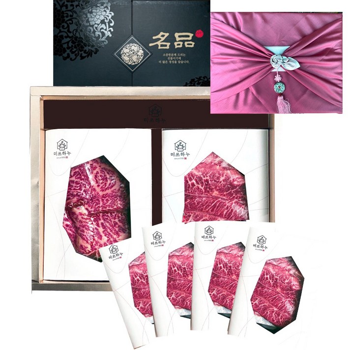 1++등급 한우 선물세트 구이모듬 꽃등심 구이 채끝 업진살 채끝 부채살 갈비살 꽃살 치마살, 시그니처2호, 구이모듬1.4kg세트+지함+보자기추가