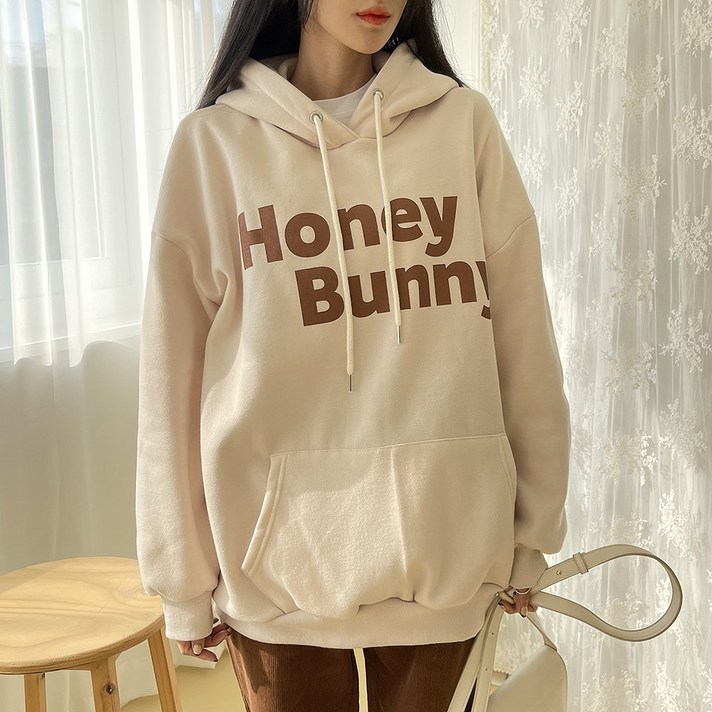 쉐얼유 여성용 허니버니 기모 오버핏 후드티
