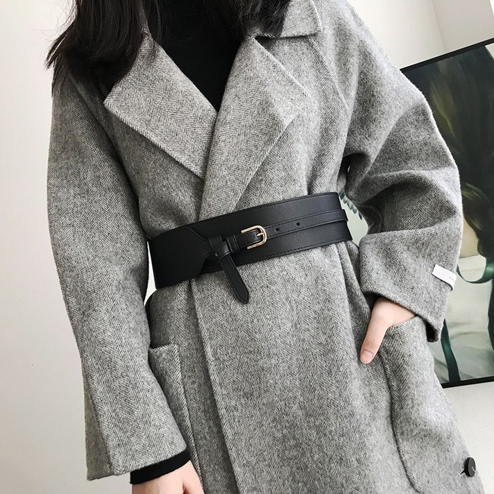 여성 가죽 허리 밀봉 드레스 코트 장식 와이드 벨트 겉옷 유행 모든 일치 Cowbelt