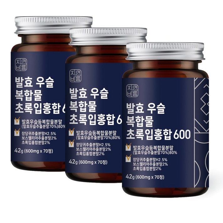 자연바름 우슬 복합물 쇠무릎 우슬정 우슬환 뉴질랜드 초록입홍합 두충 보스웰리아 콘드로이친, 3개, 70정