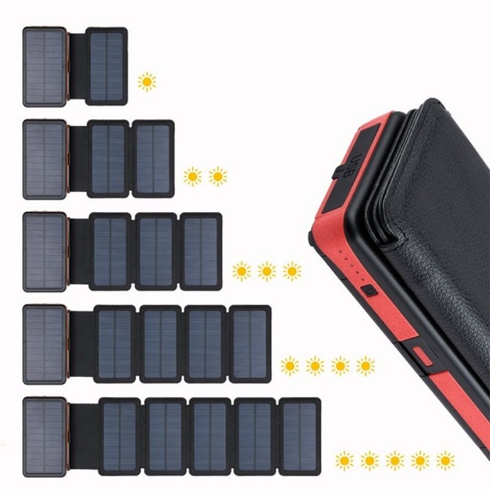 주행충전기 접이식 태양 광 발전 은행 20000mAh 듀얼 USB 방수 태양 배터리충전기, 주황색 4 태양 전지판