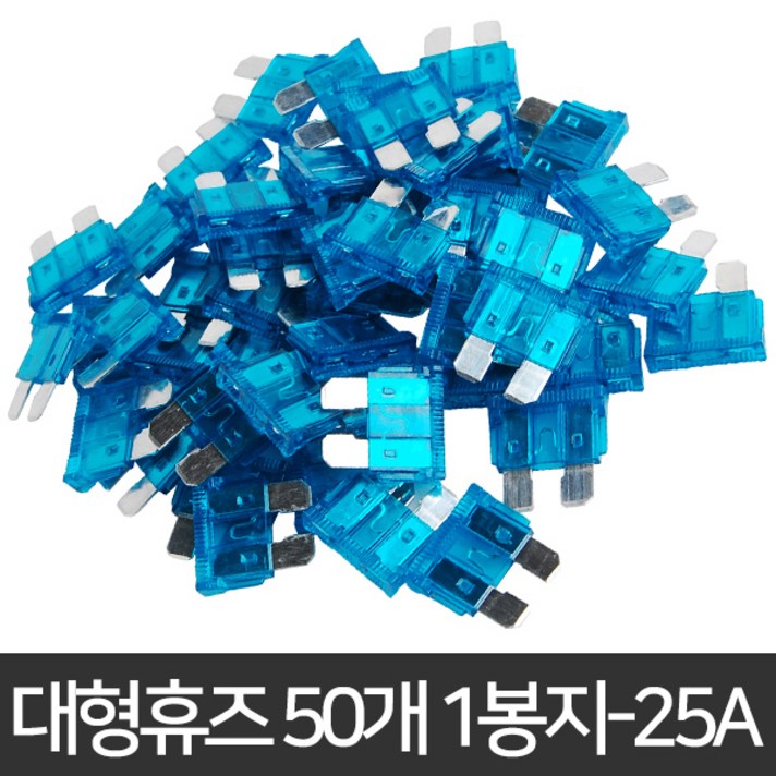라온공구 자동차휴즈 휴즈 퓨즈 관휴즈 차량용 유리관 차량휴즈, 8.대형휴즈 50개 1봉지-25A