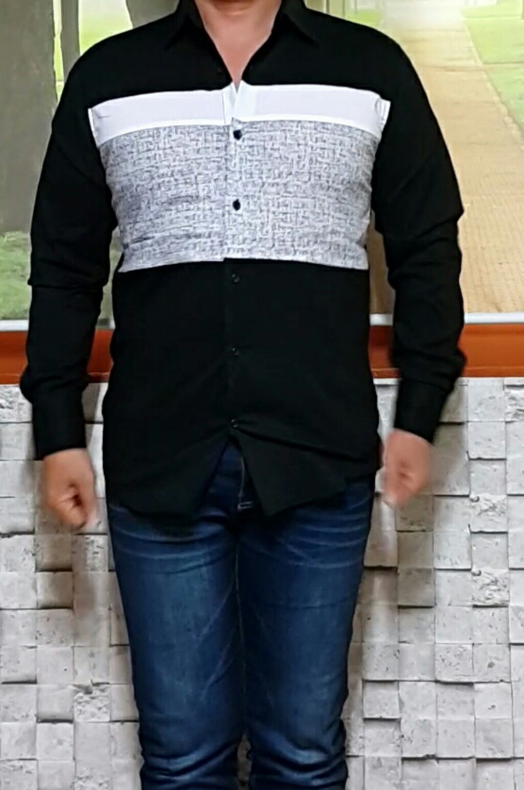 블루포스 남성용 게로든 스판 남방 남자 배색 셔츠 댄디룩