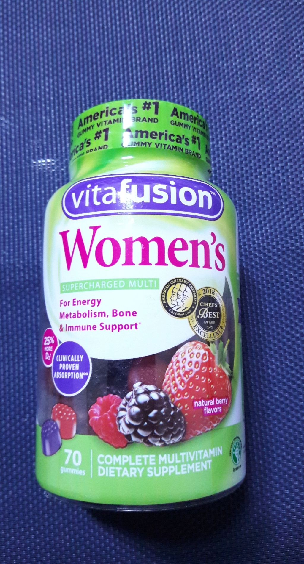 Vitafusion 우먼즈 어덜트 비타민 에너지 메타볼리즘 앤 본 서포트 베리 맛 구미