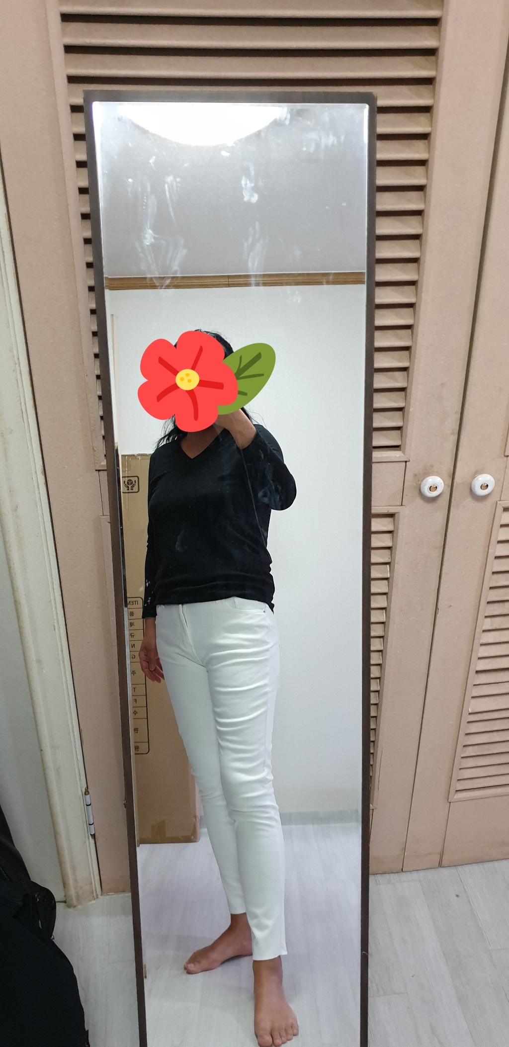 [진마니아] 코튼 화이트 허리스판 본딩기모 바텀컷팅 스키니 데님