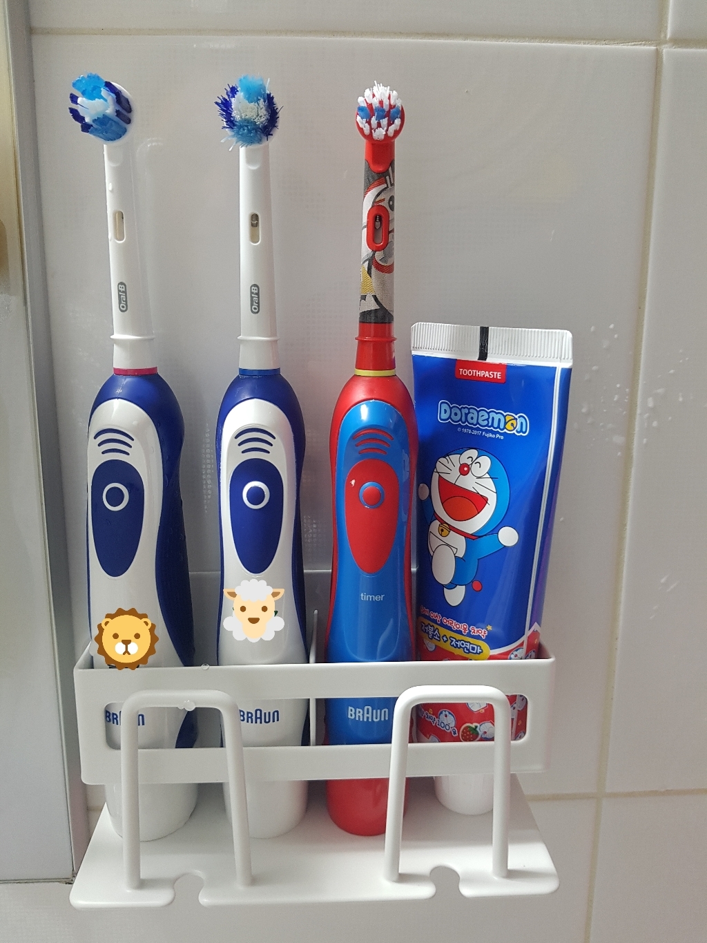 강력접착 텔식 칫솔꽂이 2단선반