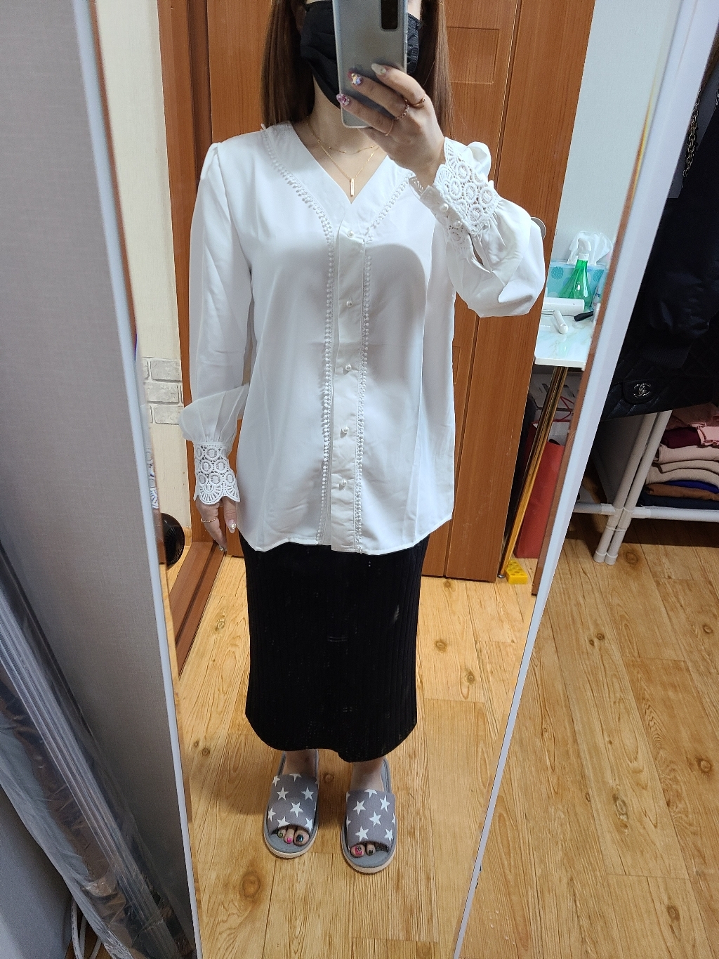 루나걸 미누 Y넥 레이스 블라우스