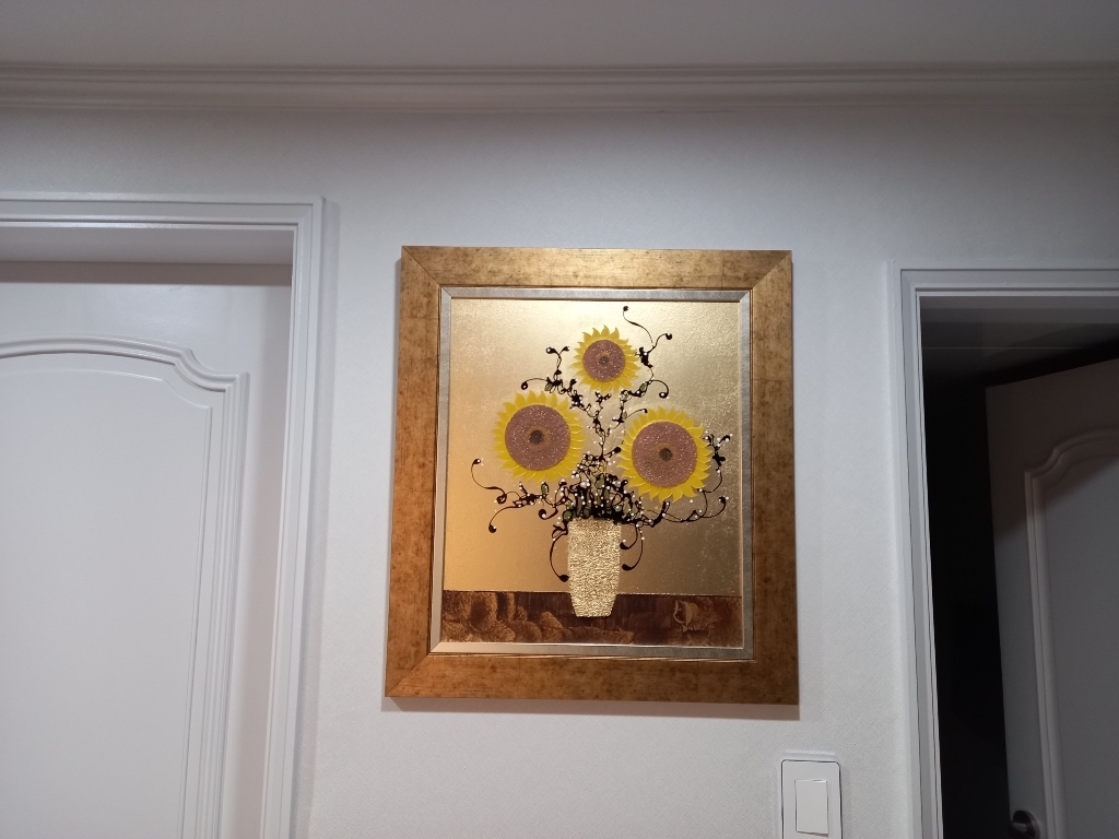 돈들어 오는 황금 해바라기 그림 액자 3송이