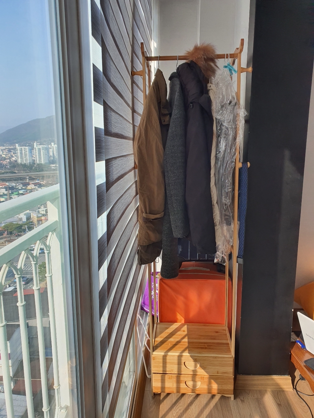 가팡 원목 옷걸이 행거 1단 2서랍장 420