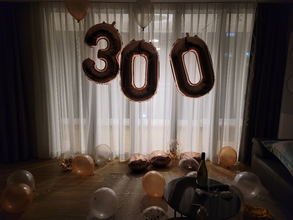 파티쇼 300일 숫자 은박 풍선 대 글루닷 손펌프