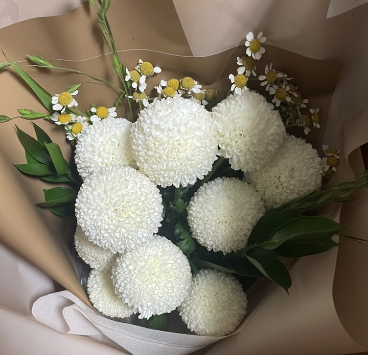 블뤼엔 생화 퐁퐁화이트 꽃다발 M 리뷰후기