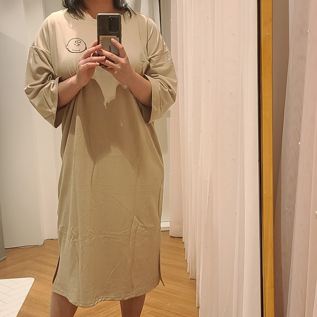 캐럿 여성용 찰리브라운 프렌치테리 롱 원피스