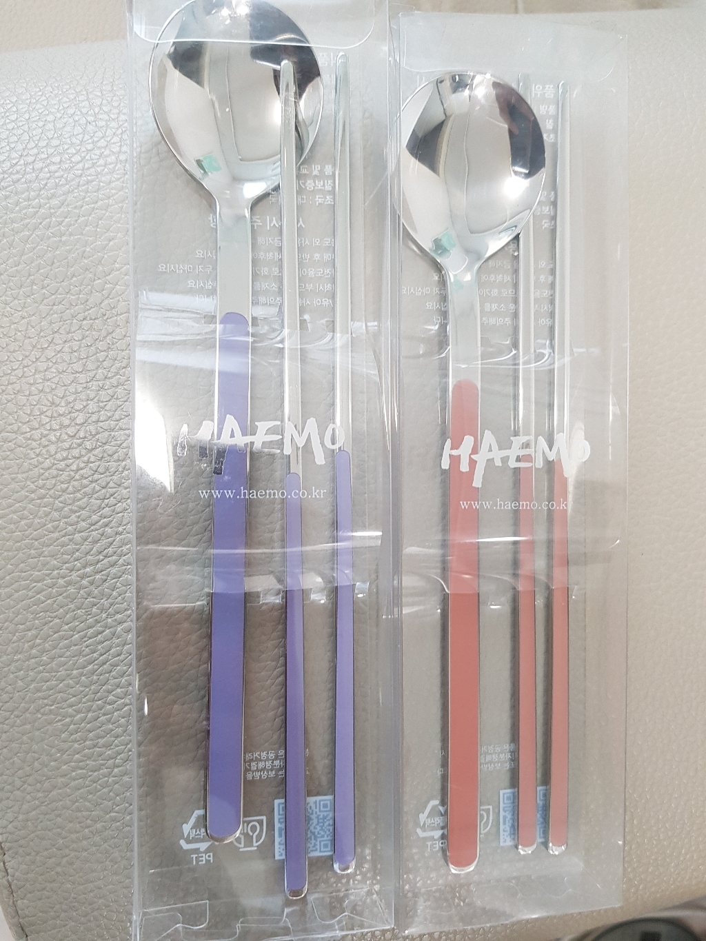 디오컴퍼니 돌체삐아띠 세라믹코팅 스텐 2인 수저세트 라이트핑크 바이올렛