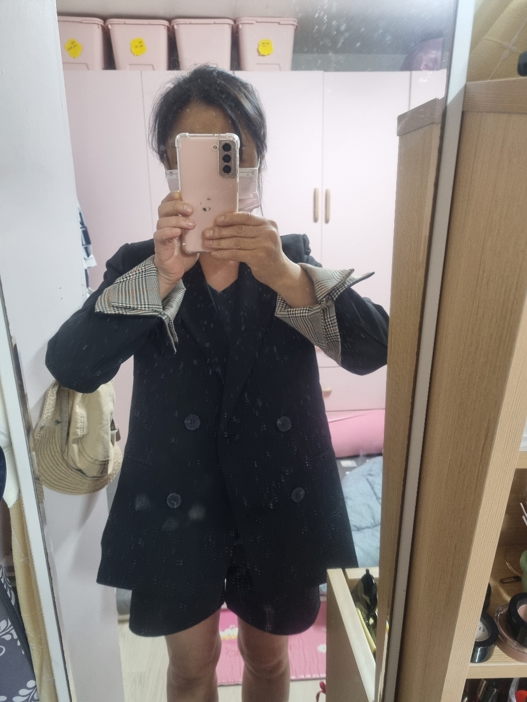 루나걸 여성용 베르트 체크 소매 더블 자켓