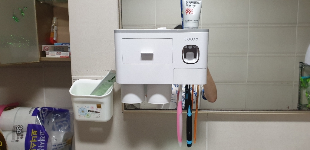 올인원 욕실선반 칫솔꽂이 치약칫솔거치대 2 3 4구 그레이 1개