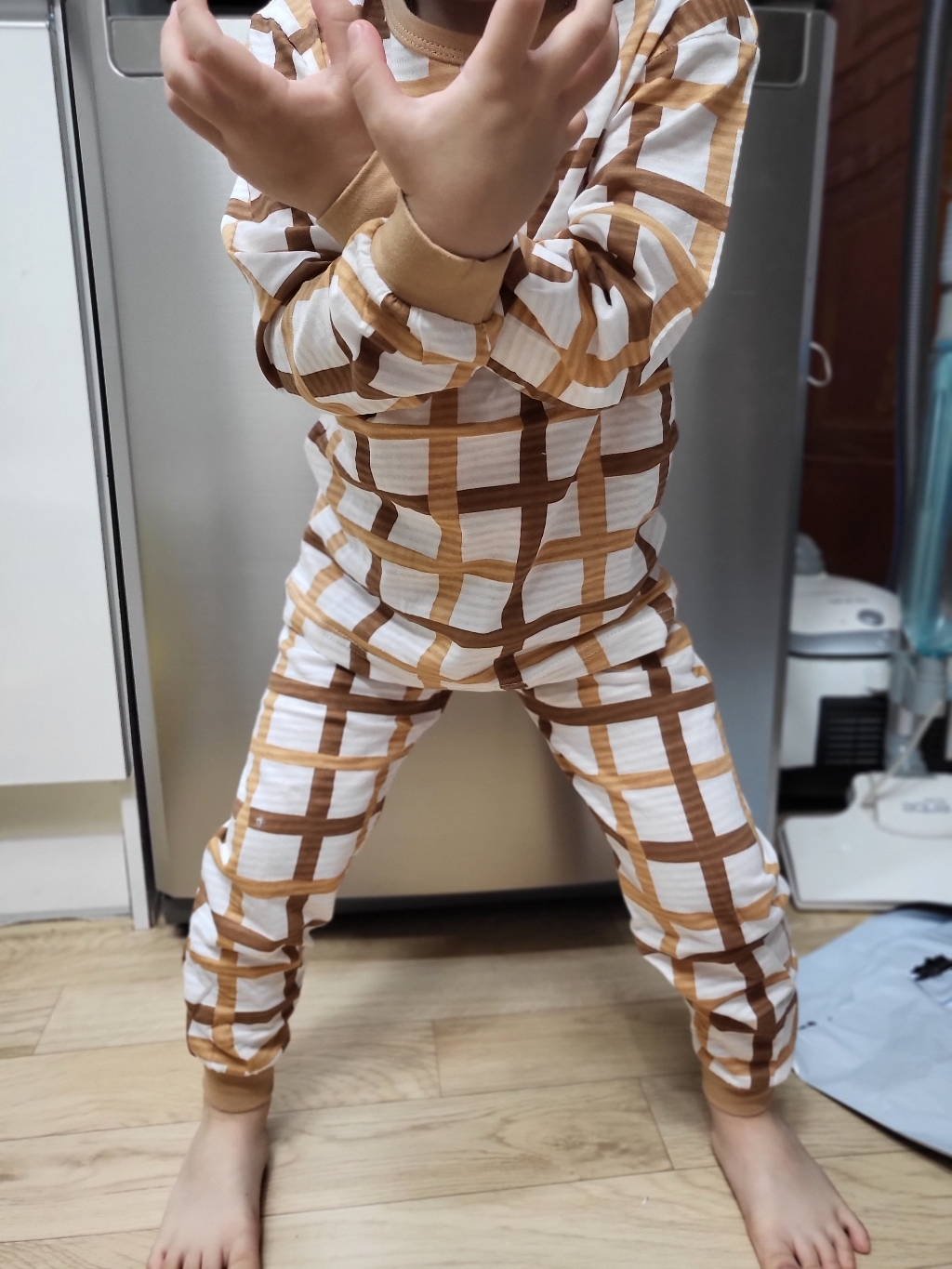 보누맘 아동용 브라운체크 9부 쟈가드 상하의