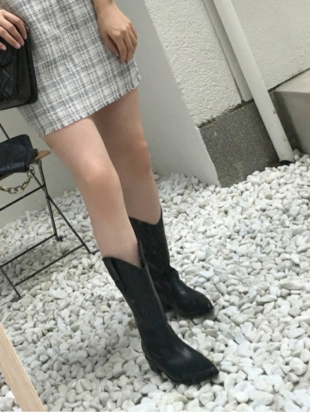 벨레페 블론디 브이컷 여성 웨스턴 롱부츠