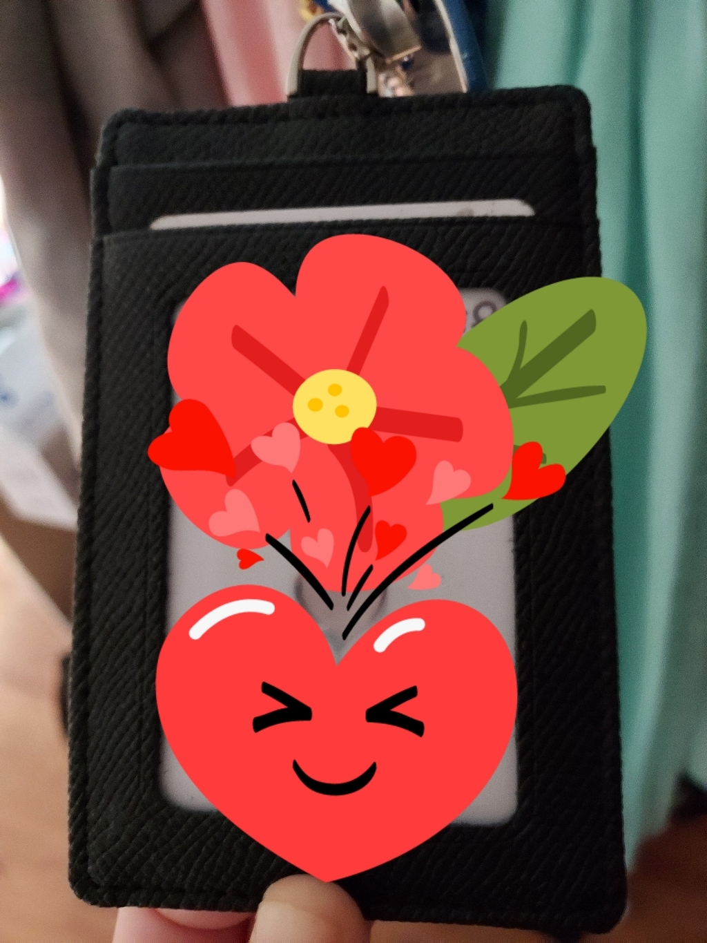 아이플로 소가죽 엠보 목걸이 카드지갑