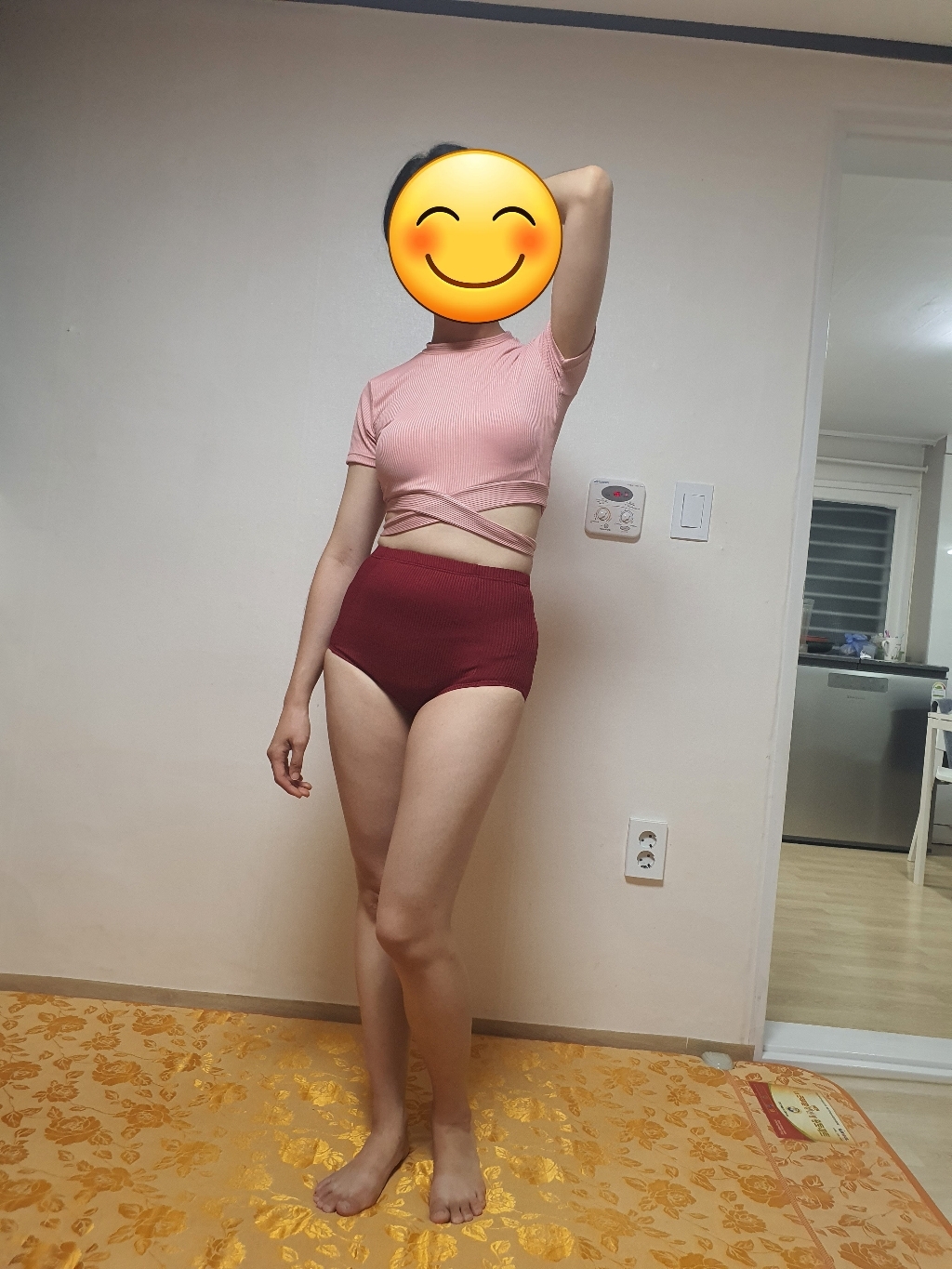 헤링본 래쉬가드 비키니 반팔 수영복 모노키니 하이웨스트 핑크 휴양지 워터파크 비치웨어 CE002 리뷰 후기