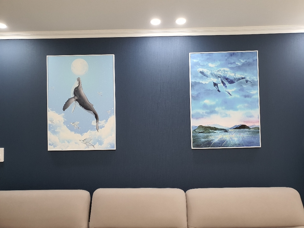 여자아이방꾸미기 모던 인테리어 동물 그림 행운 고래 액자