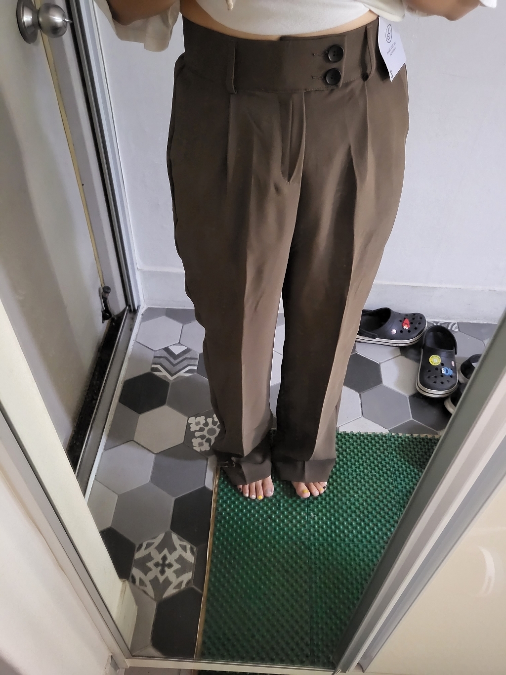 잘빠진 여성용 헤이즐 핀턱 하이웨스트 투버튼 롱 슬랙스