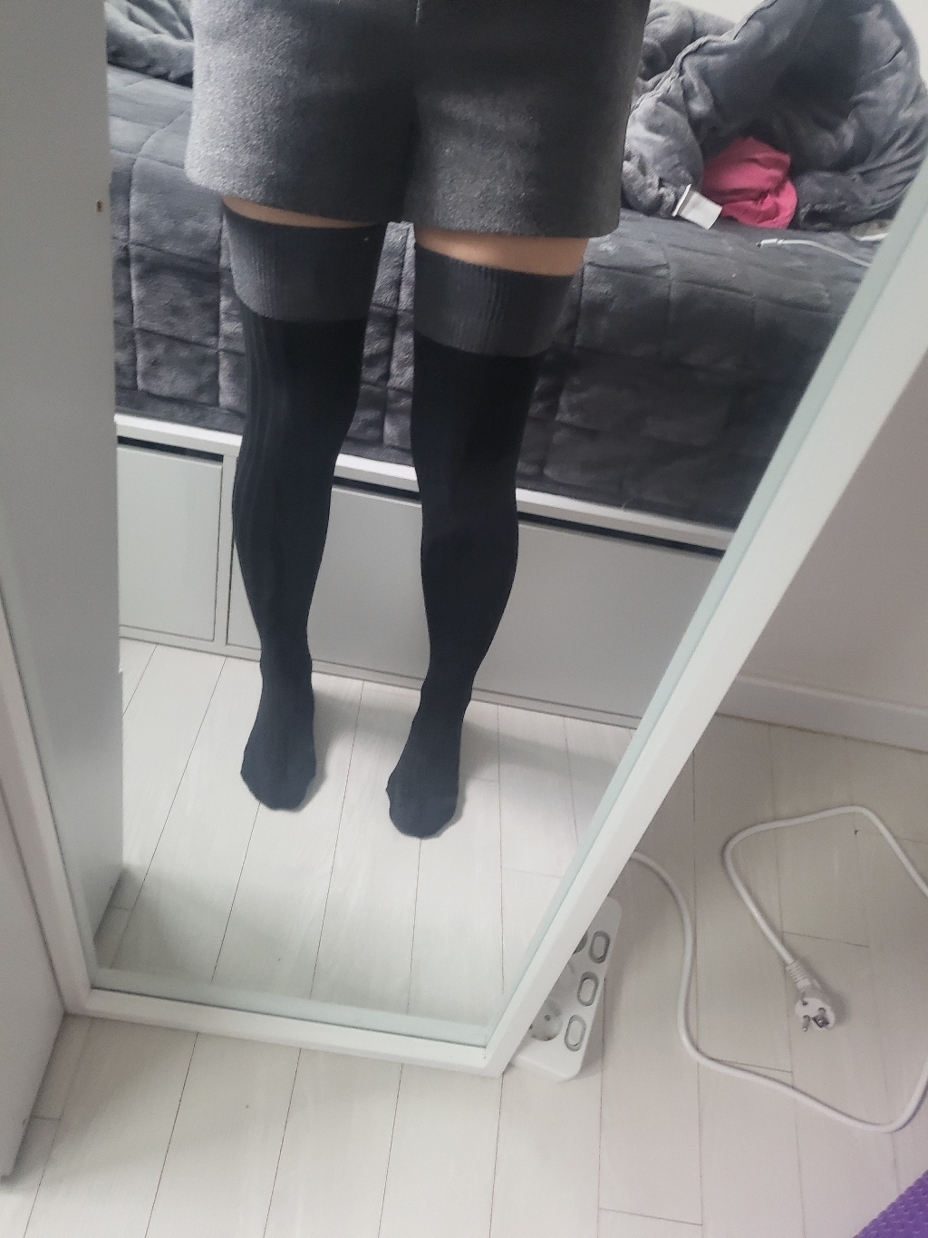 코지라벨 여성용 데일리 투톤 골지 하이 니삭스 3종