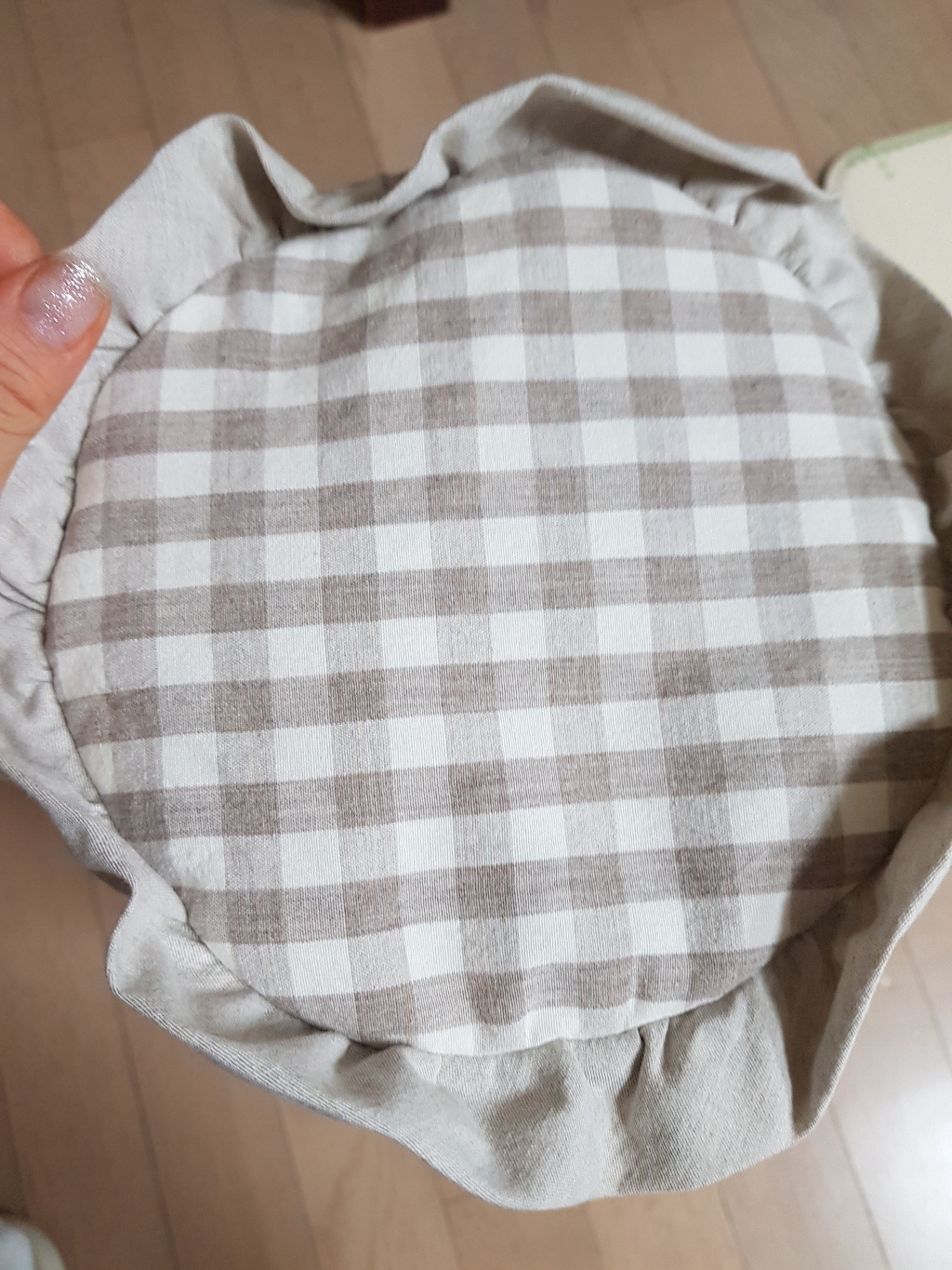 쿠션쿠니 순면100& 깅엄체크 원형 캔디 베개 쿠션 커버