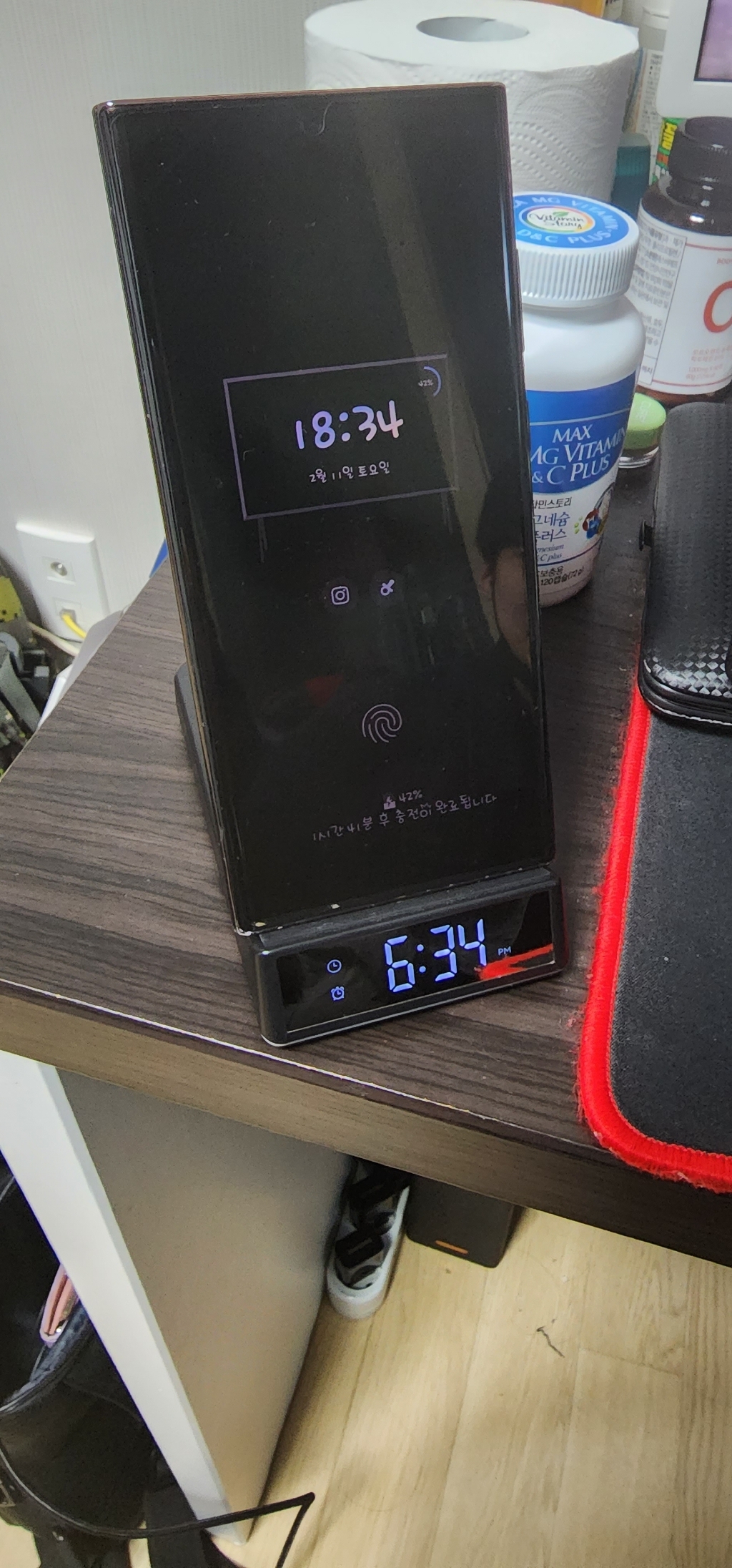머레이 5in1 디지털시계 앤 무드등 접이식 듀얼코일 애플전용 고속 무선충전 거치대 S10