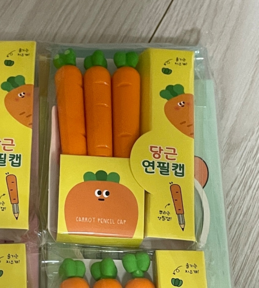 핑크풋 2000 당근친구들 연필 4종 당근 연필 캡 4개