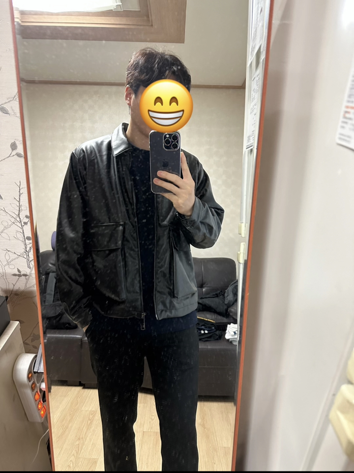 제타21 남성용 오버핏 레더 블루종 자켓