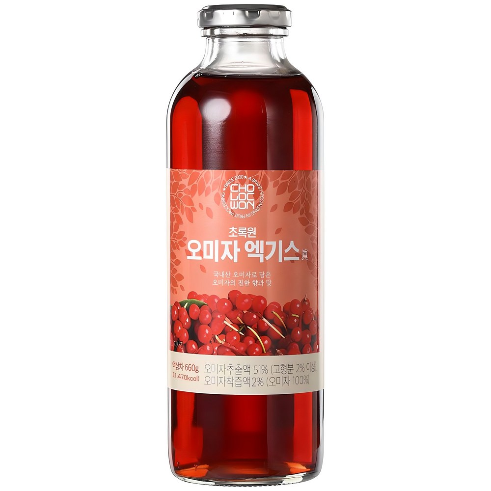 붉게 물든 건강, 초록원 오미자 엑기스로 활기찬 하루를 시작하세요.