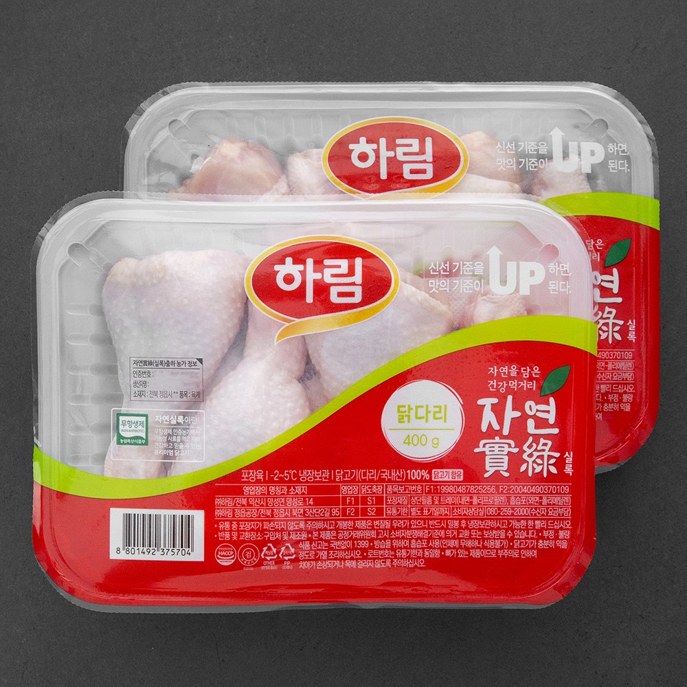 추천상품 하림 자연실록 무항생제 인증 닭다리 북채 냉장, 400g, 2팩