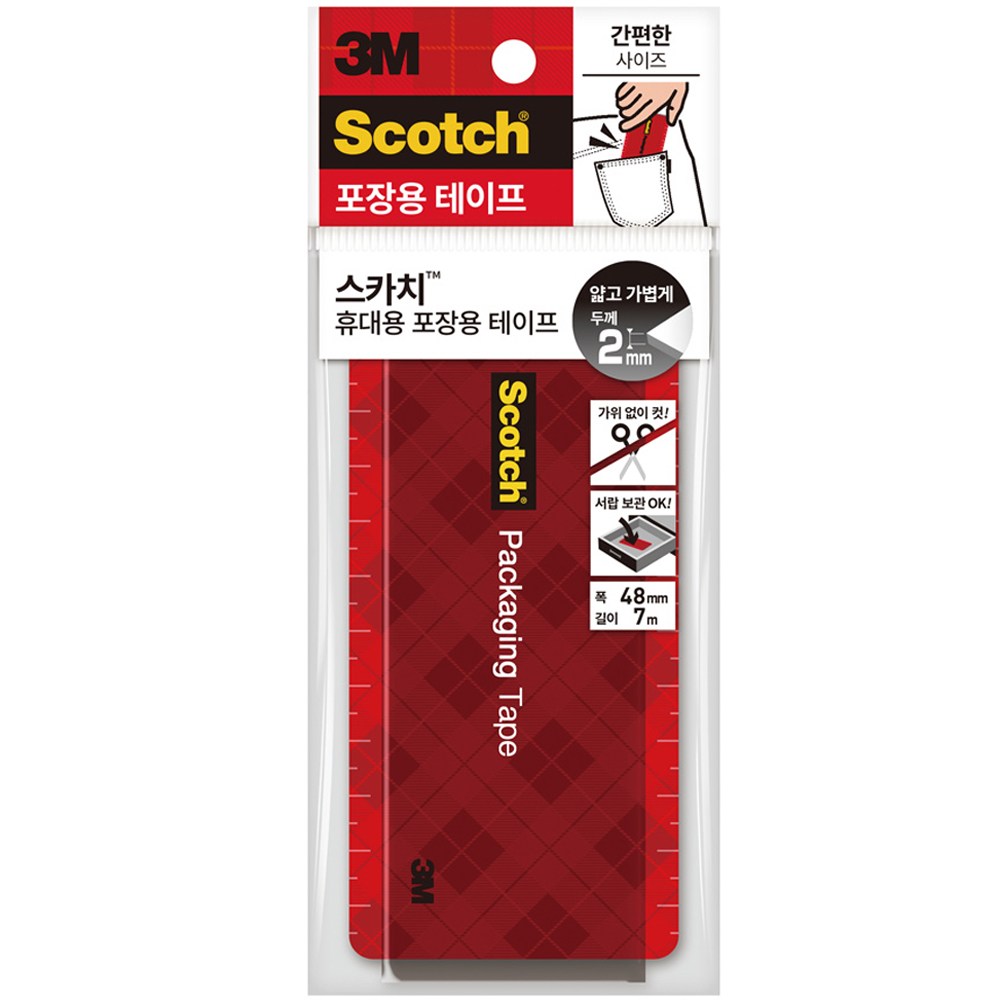 쓰리엠 스카치 휴대용 포장용 박스 테이프 48mm x 7m, 3개, 투명