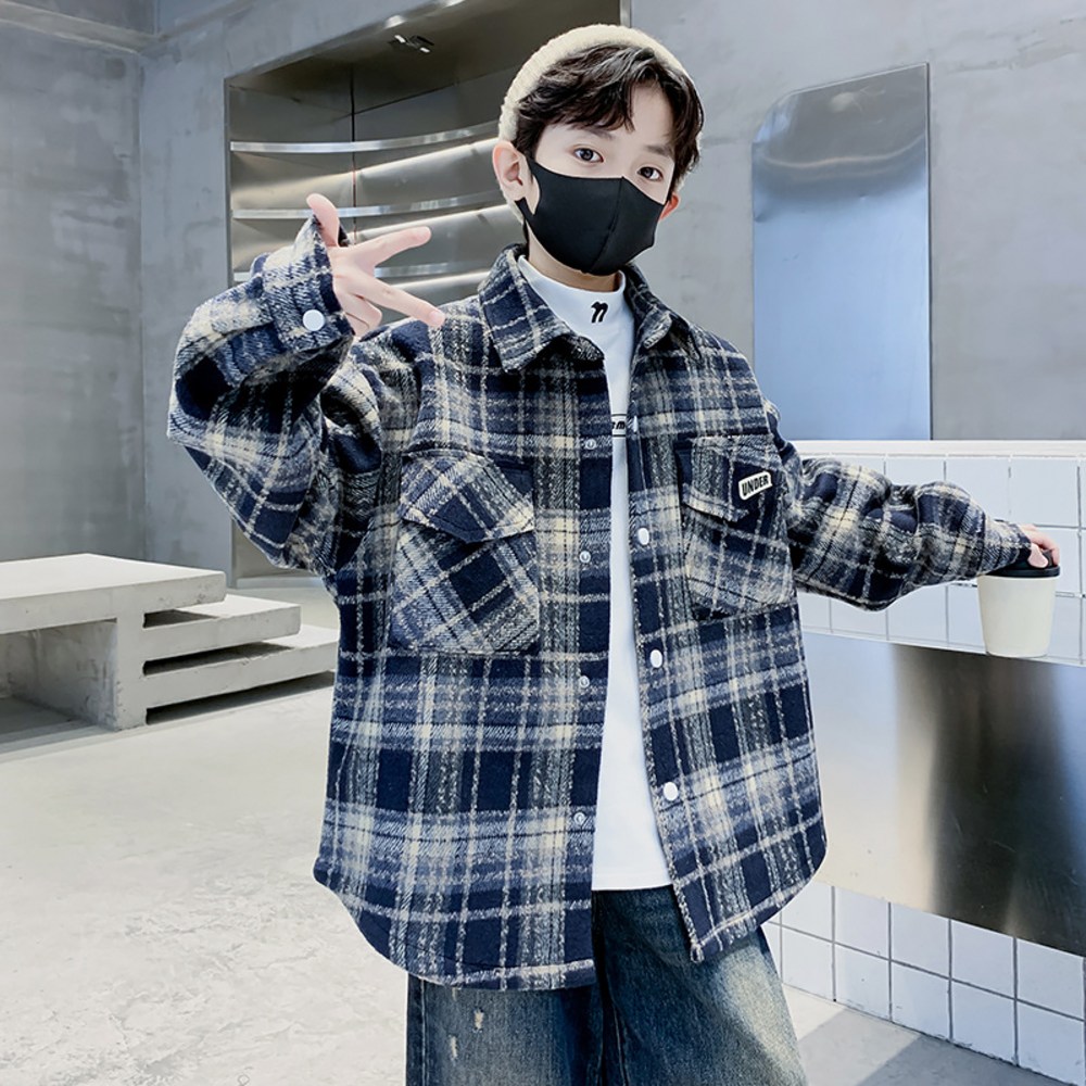 따뜻함과 스타일을 동시에, 스타빈 남아용 체크패턴 포켓기모 셔츠자켓