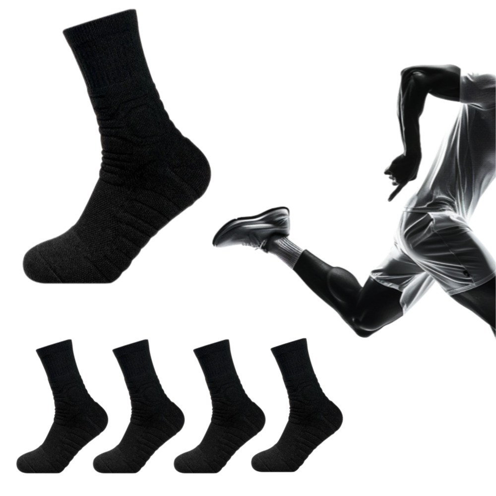 두꺼운 스포츠 쿠션 양말 5켤레 발목 아킬레스건 보호, 블랙, 5개