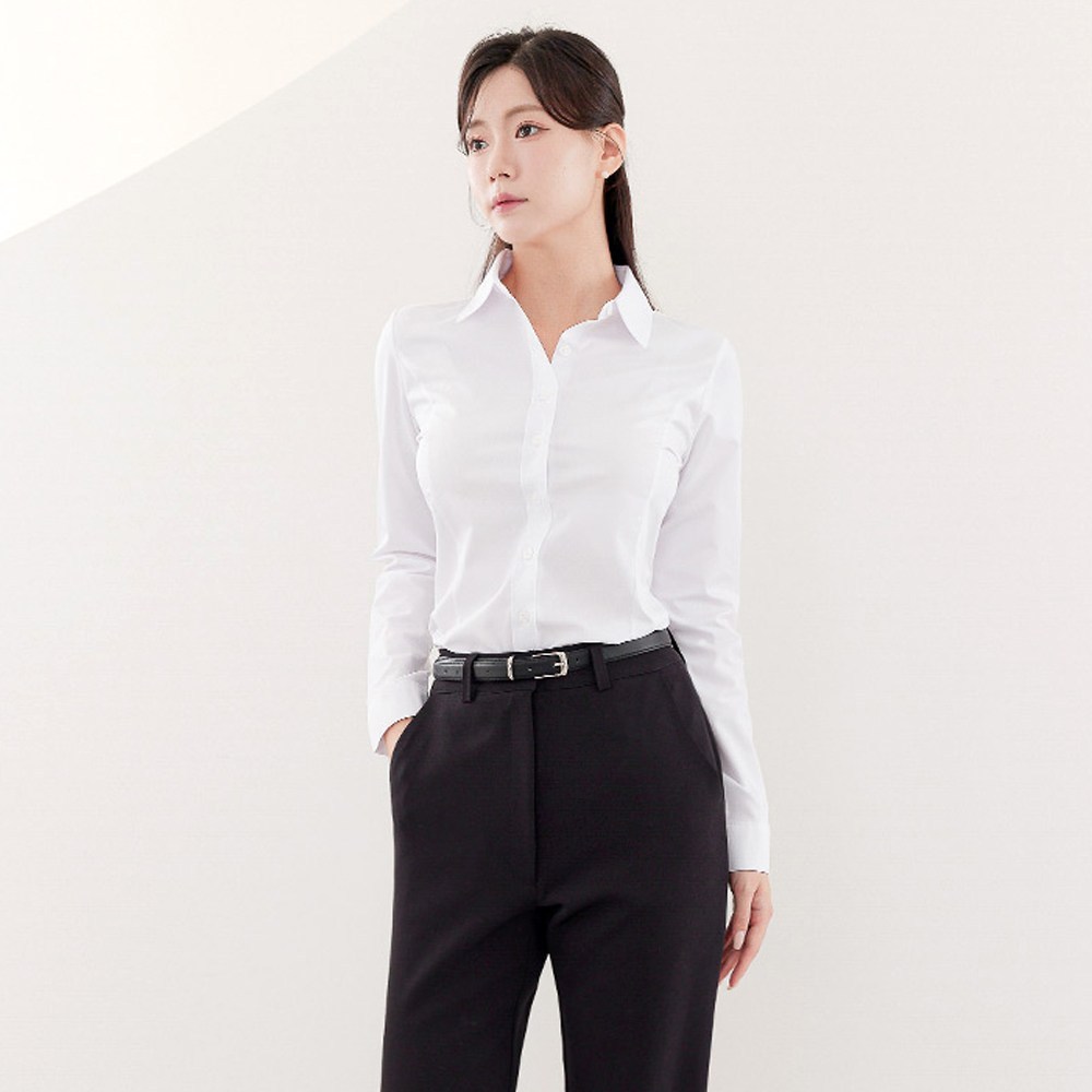 완벽한 핏과 스타일을 완성하는 더웨이나인 흰색 스판 카라 셔츠 블라우스
