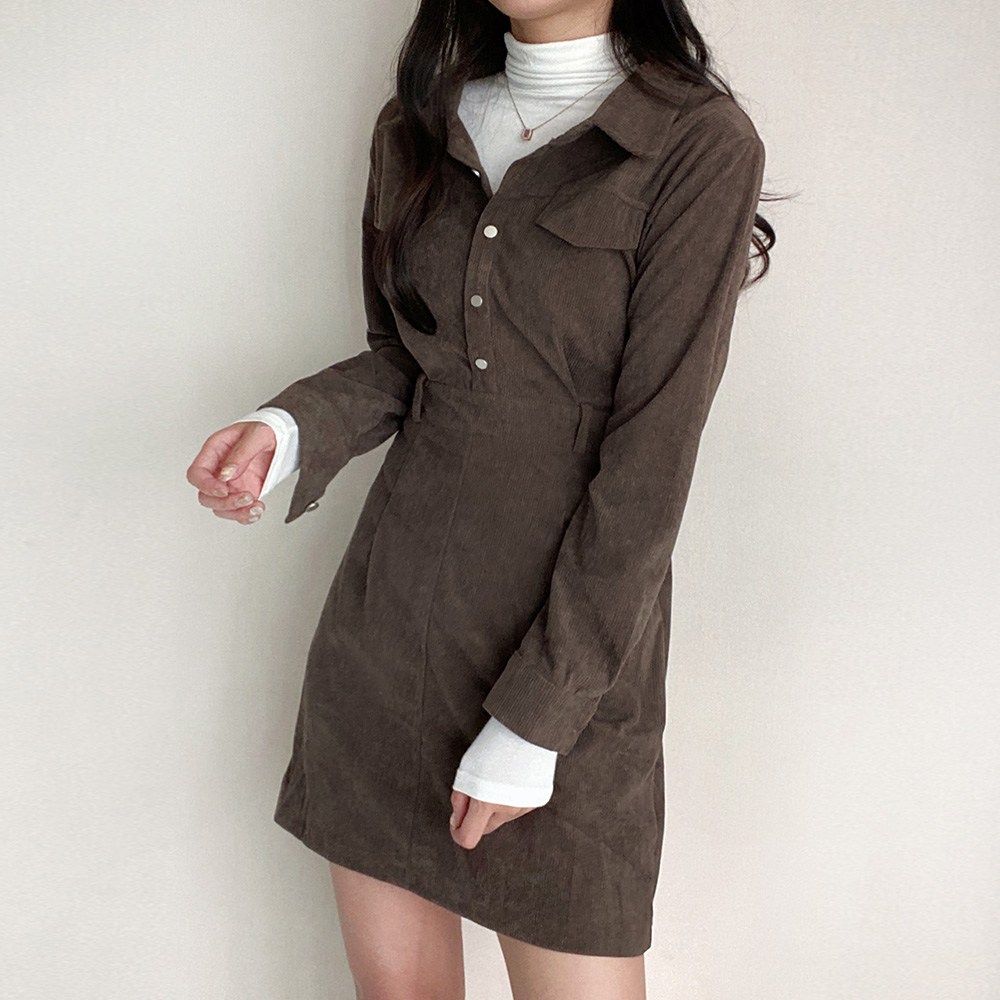 세련된 가을 스타일, 코듀로이 카라 미니 원피스로 완성하세요!