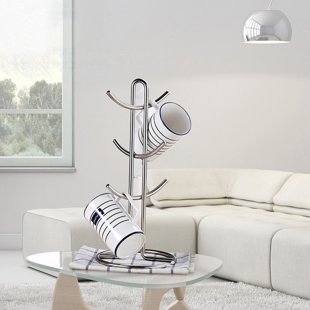 주방을 빛내는 작은 혁명, 실버 스틸 6구 컵걸이 컵정리대!