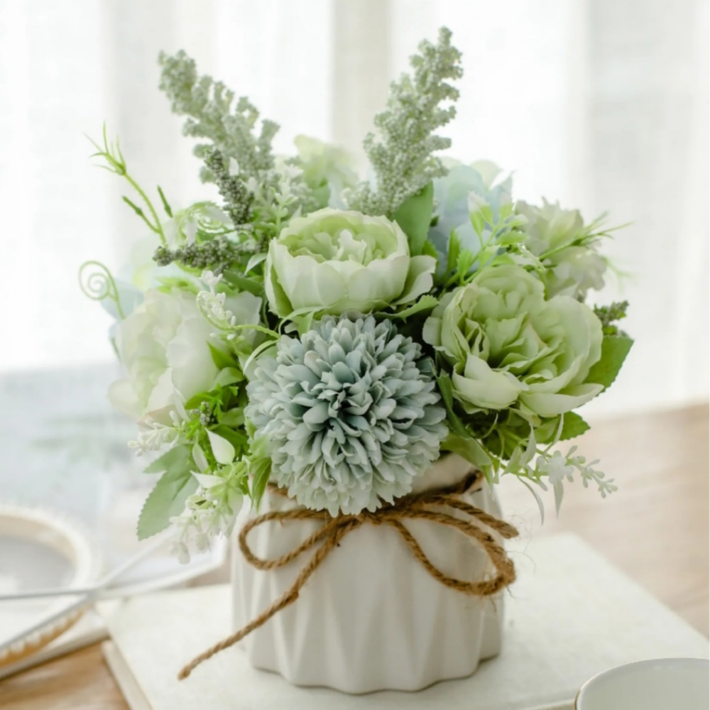 대신스토어 수국 + 리시안셔스 + 장미 + 퐁퐁 화병세트, 그린 별수국