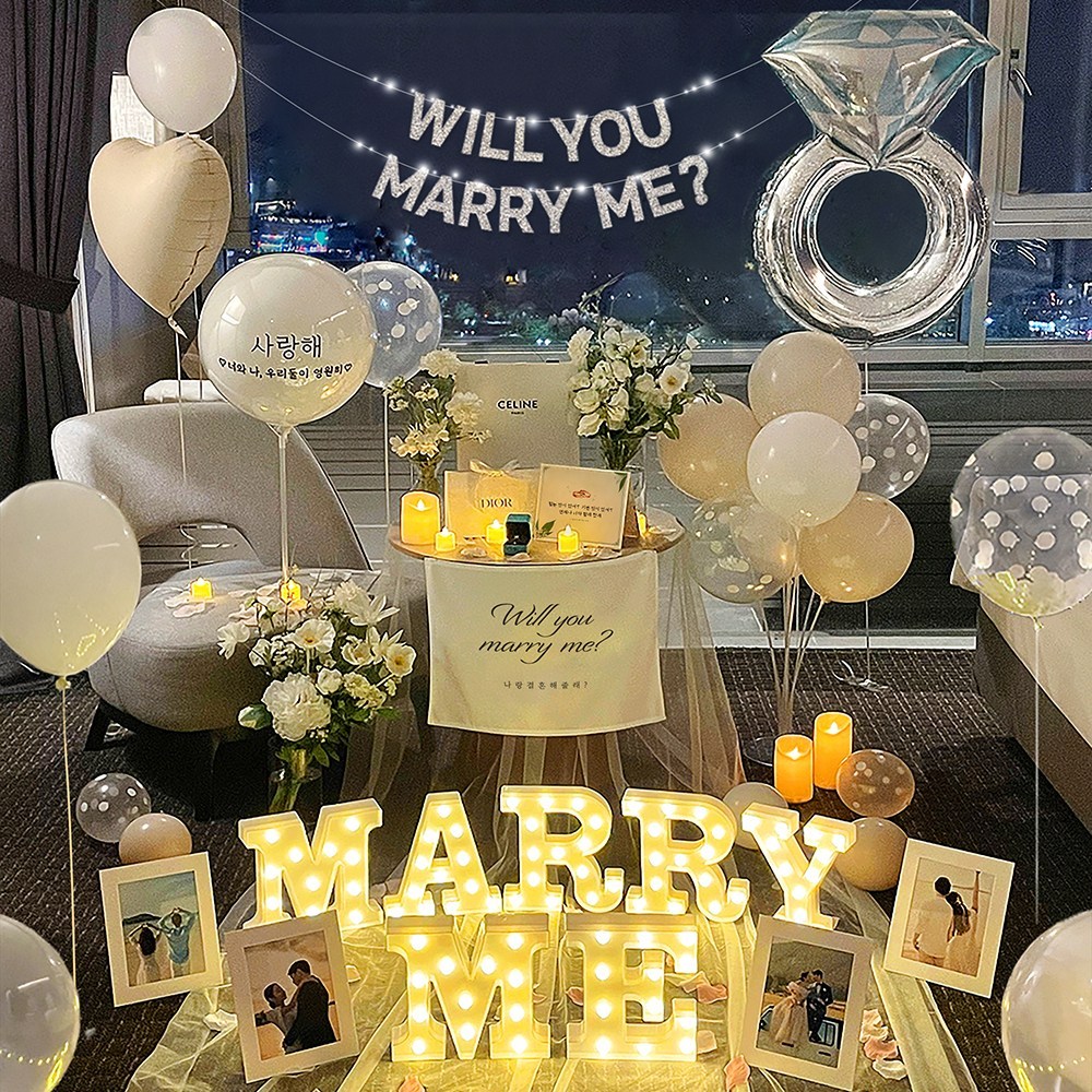 러브헌터 프로포즈 용품 세트 결혼 셀프 트렁크 호텔 답 led 워너비 러브헌터, 04베이지, 1세트