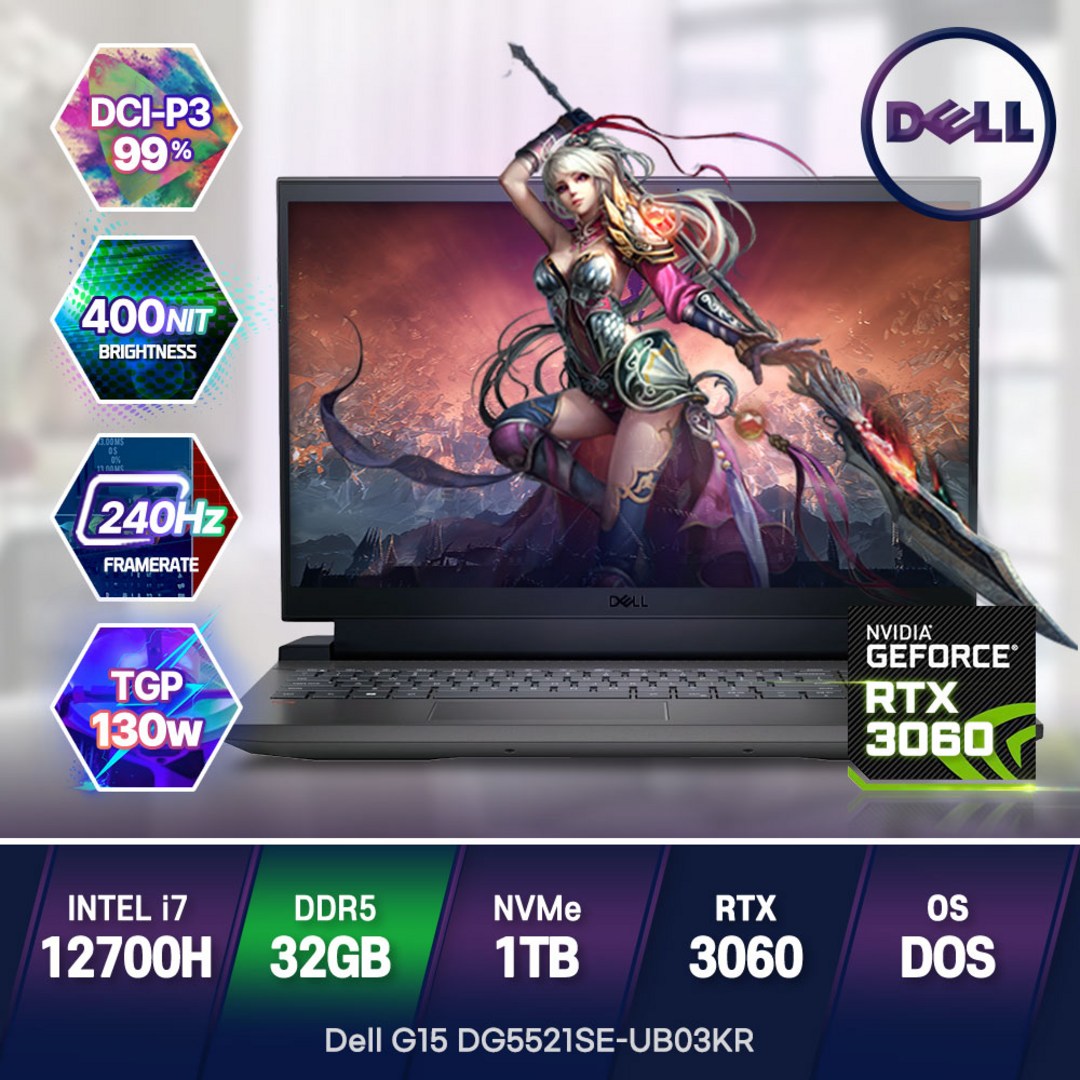Dell 2022 G15 DG5521SE UB03KR 게이밍노트북 코어i7-12700H RTX3060 고성능노트북, DELL G15 DG5521SE-UB03KR, Free DOS, 32GB, 1TB, 코어i7, 옵시디언 블랙