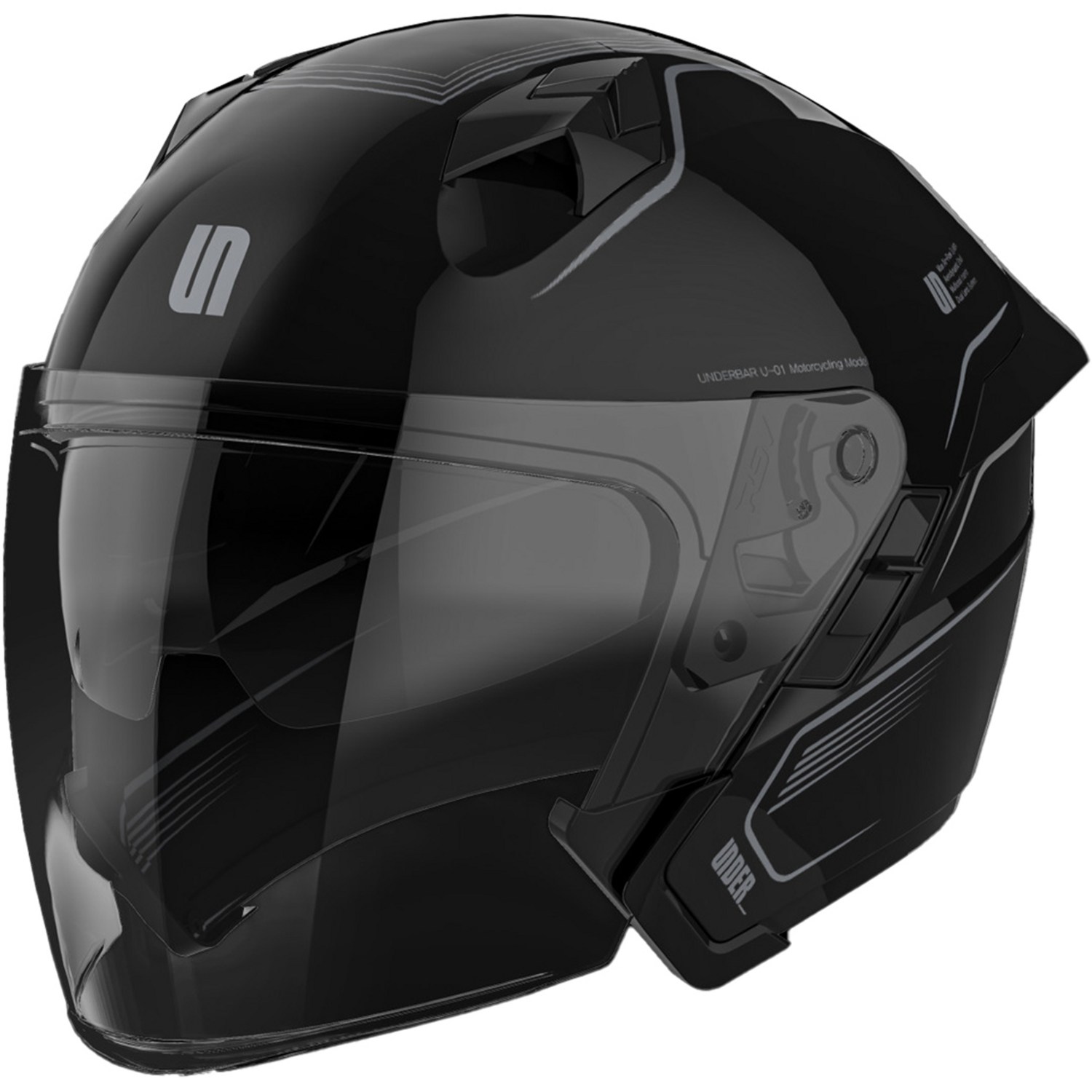 언더바 오픈 페이스 오토바이 헬멧 U-02, 유광블랙