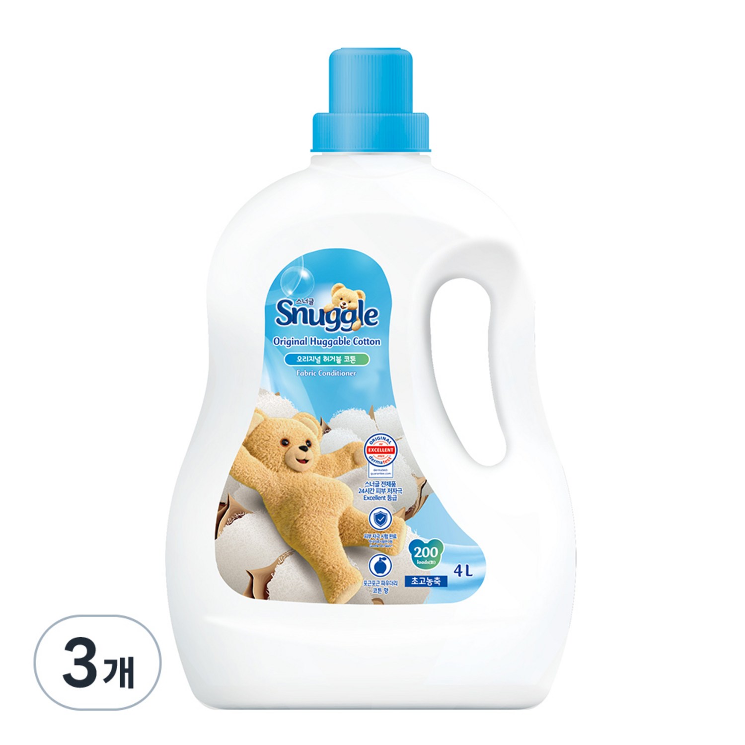 스너글 섬유유연제 허거블 코튼향 본품, 2L, 1개