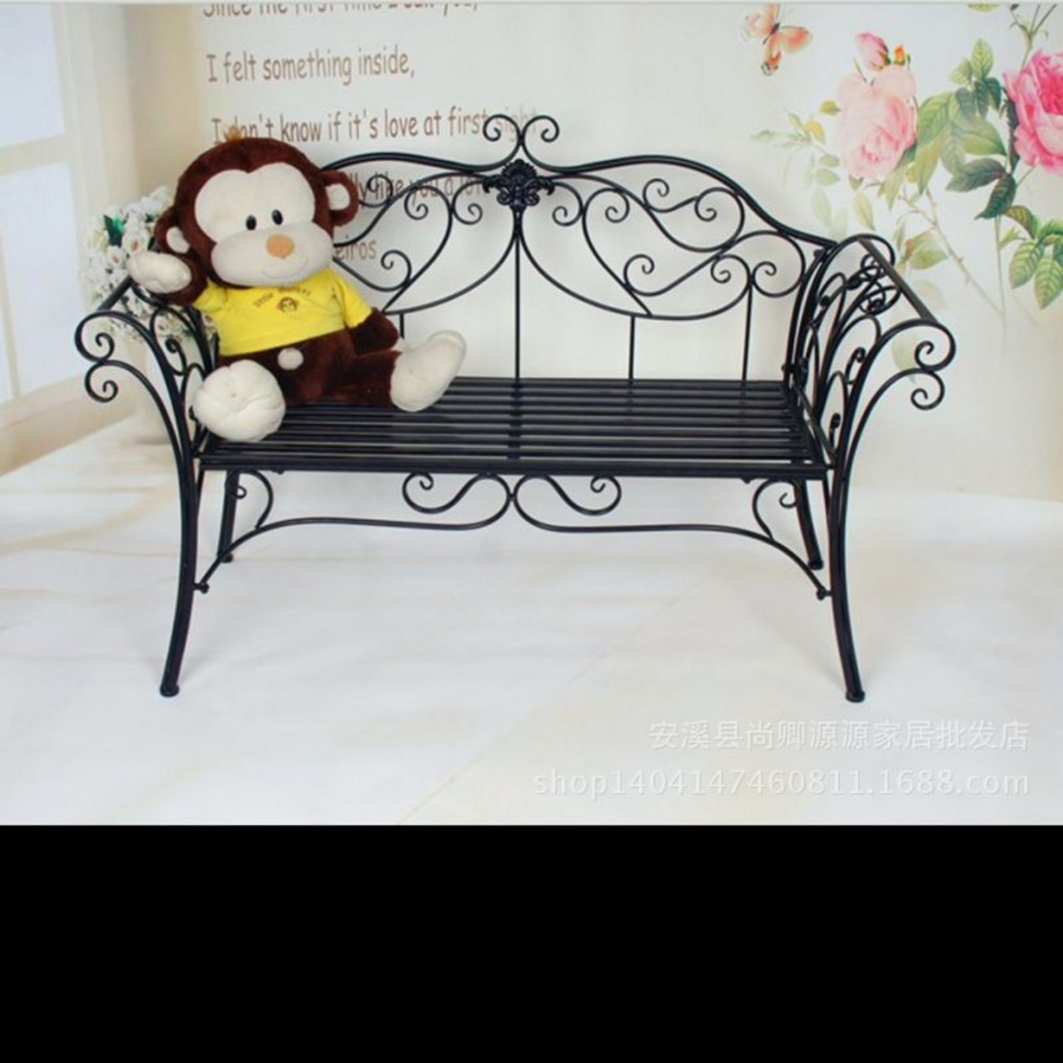 북유럽 엔틱 철제 벤치의자 정원 단독주택 카페, 블랙