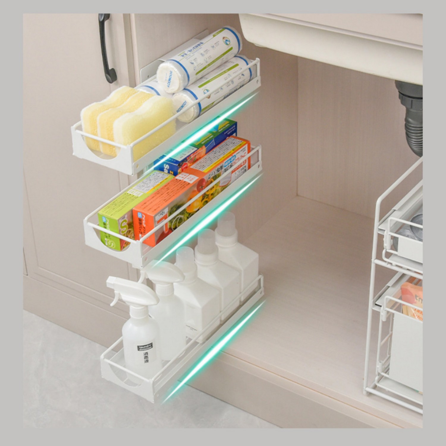 주방 씽크대 슬라이딩 수납선반으로 깔끔한 주방, 효율적인 수납을 한번에!